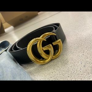 Gucci Black Leather Belt GG Marmont